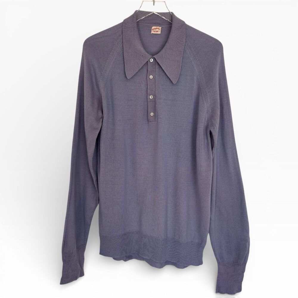Vtg Mens Brooks Brothers Polo Sweater L Purple 70s Preppy Distressed Henley